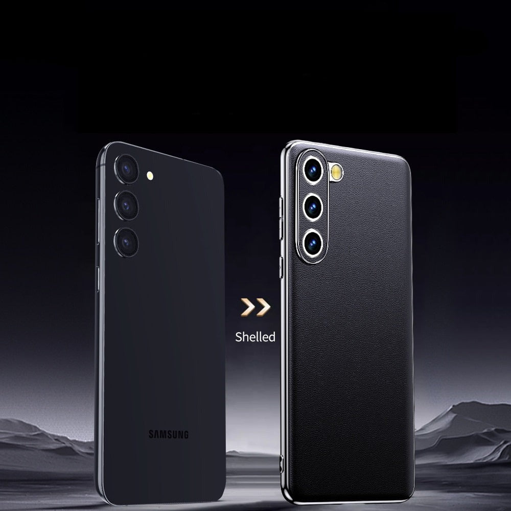Smartphone Hoesje Echt Rundleer met Gemetalliseerde Zijkanten Samsung Galaxy S21-S25 Note 20 Draadloos Laden