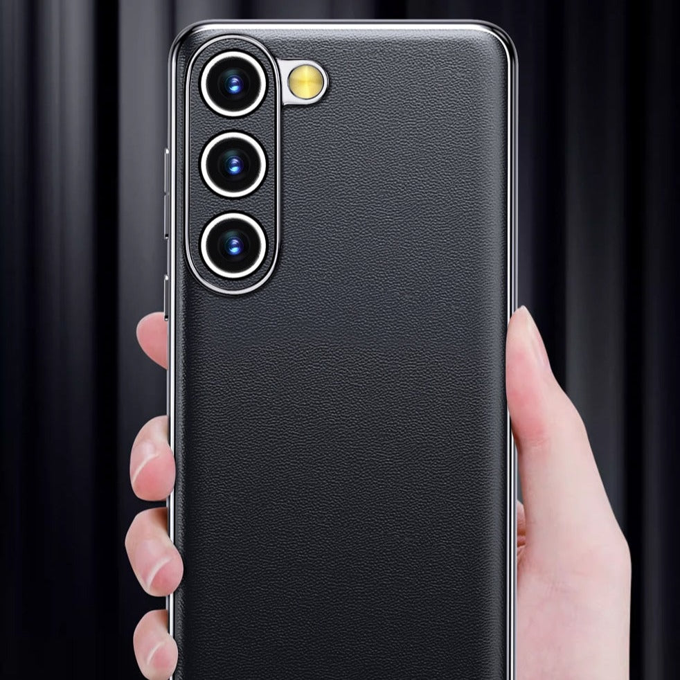 Smartphone Hoesje Echt Rundleer met Gemetalliseerde Zijkanten Samsung Galaxy S21-S25 Note 20 Draadloos Laden