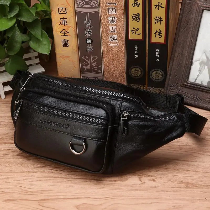 Leren Heuptas Rundleer Verstelbaar Crossbody Schoudertas Heren Reis Outdoor Dagelijks Gebruik Casual Mode