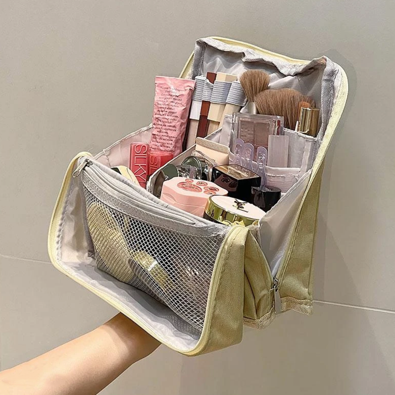 Gestructureerde Make-up Organiser voor op Reis - Compacte Cosmetica Opbergtas met Compartimenten & Ritssluiting