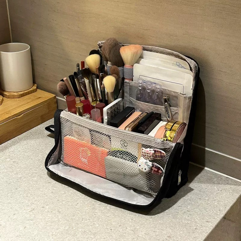 Gestructureerde Make-up Organiser voor op Reis - Compacte Cosmetica Opbergtas met Compartimenten & Ritssluiting