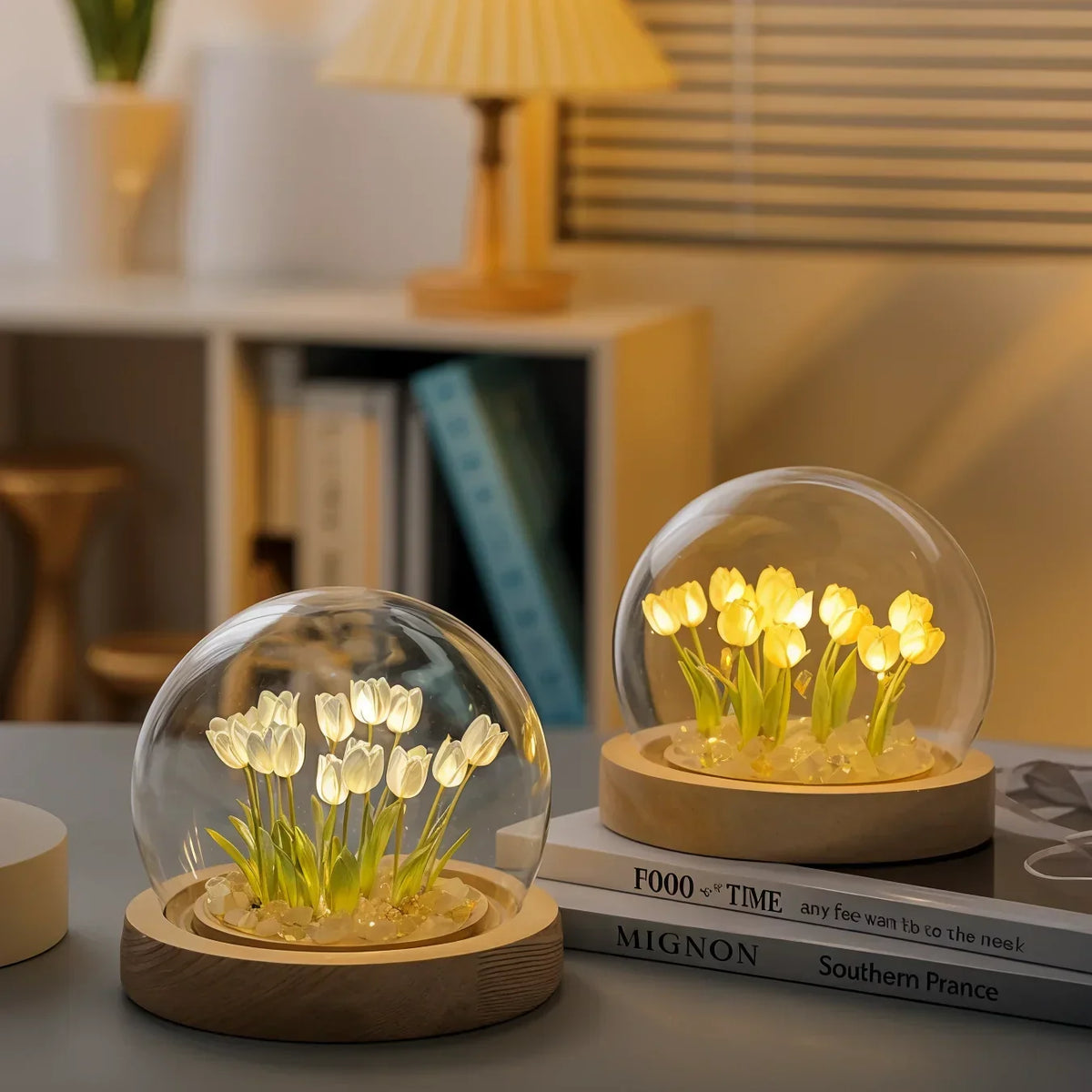 LED Tulpenlamp met Glazen Stolp en Warm Licht voor Sfeervolle Woonkamer Decoratie 10cm