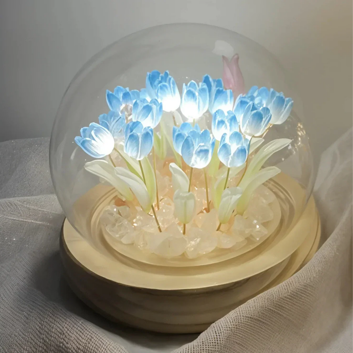 LED Tulpenlamp met Glazen Stolp en Warm Licht voor Sfeervolle Woonkamer Decoratie 10cm