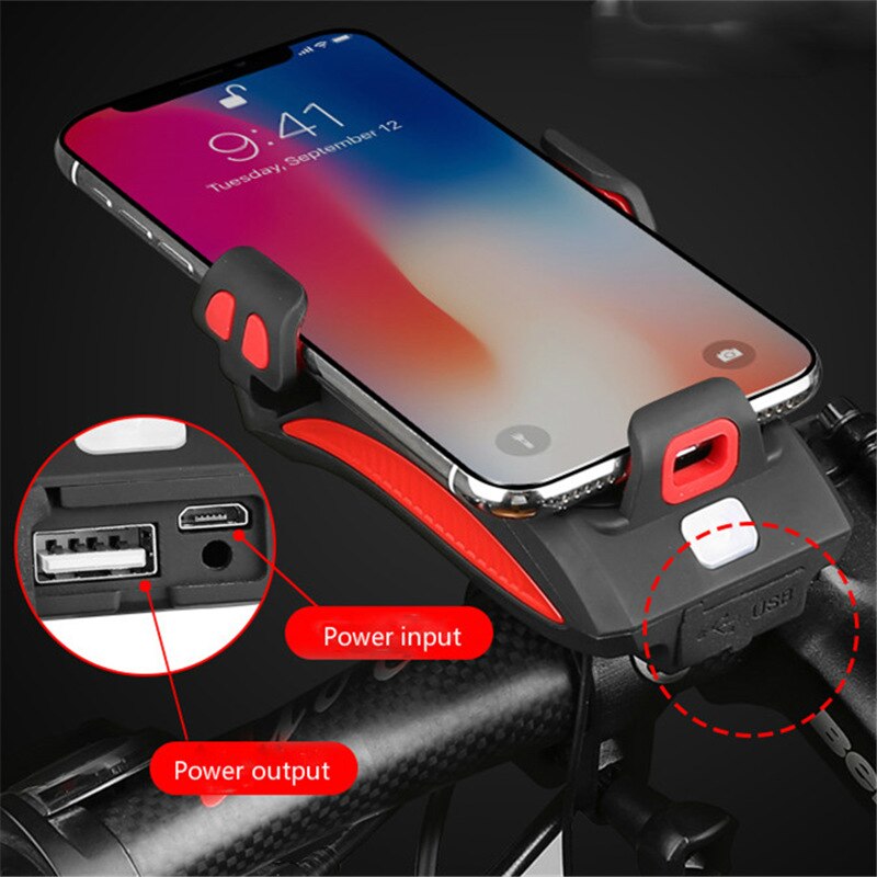 Fiets Stuurhouder 4-in-1 Telefoonhouder Powerbank LED Verlichting Claxon 4000mAh Alle Smartphones