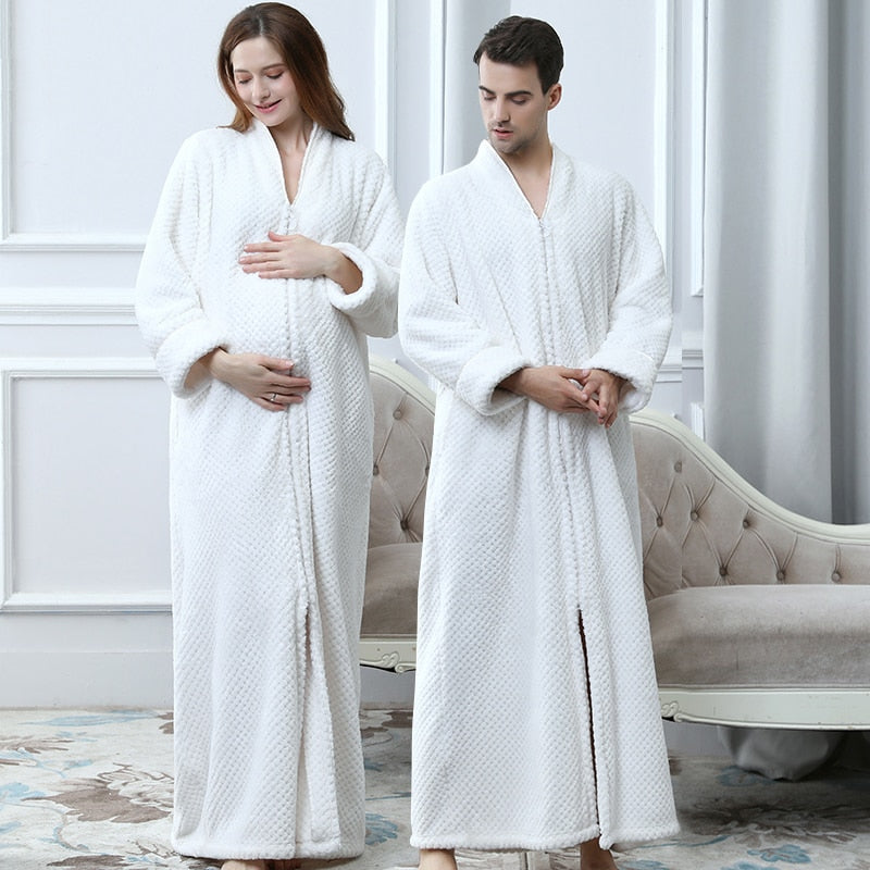 Warme Badjas met Rits en Capuchon Fleece Ochtendjas Unisex Loungewear Winter Huisjas voor Heren Dames