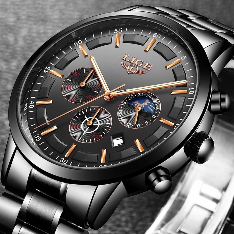 Stalen Herenhorloge Zwart - Elegant Design met Datum & Dag/Nacht - Waterdicht 30M