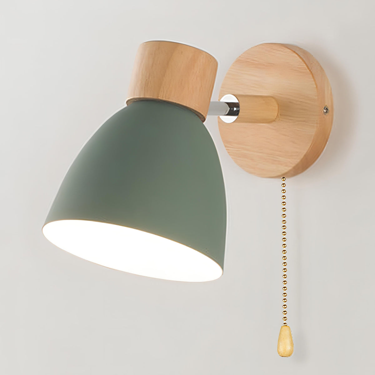 Scandinavische Wandlamp Hout met Trekschakelaar Natuurlijke Stijl Sfeerlicht Woonruimte