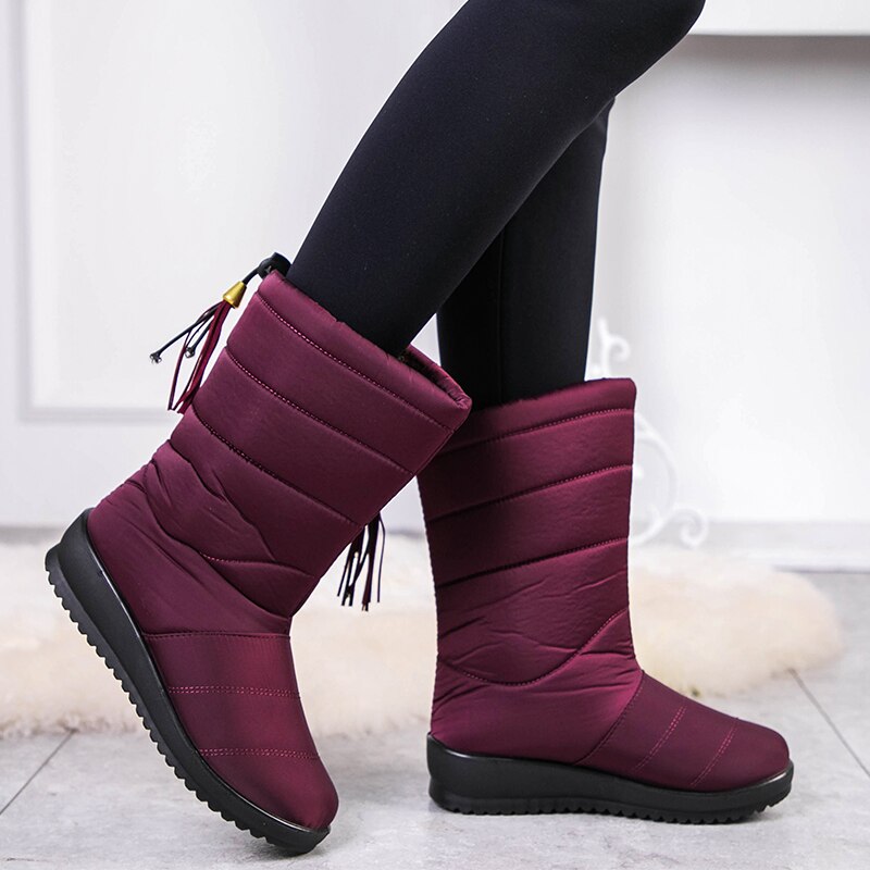 Gevoerde Waterdichte Winterlaarzen Dames met Antislipzool - Warme Polyester Snowboots voor Brede Voeten