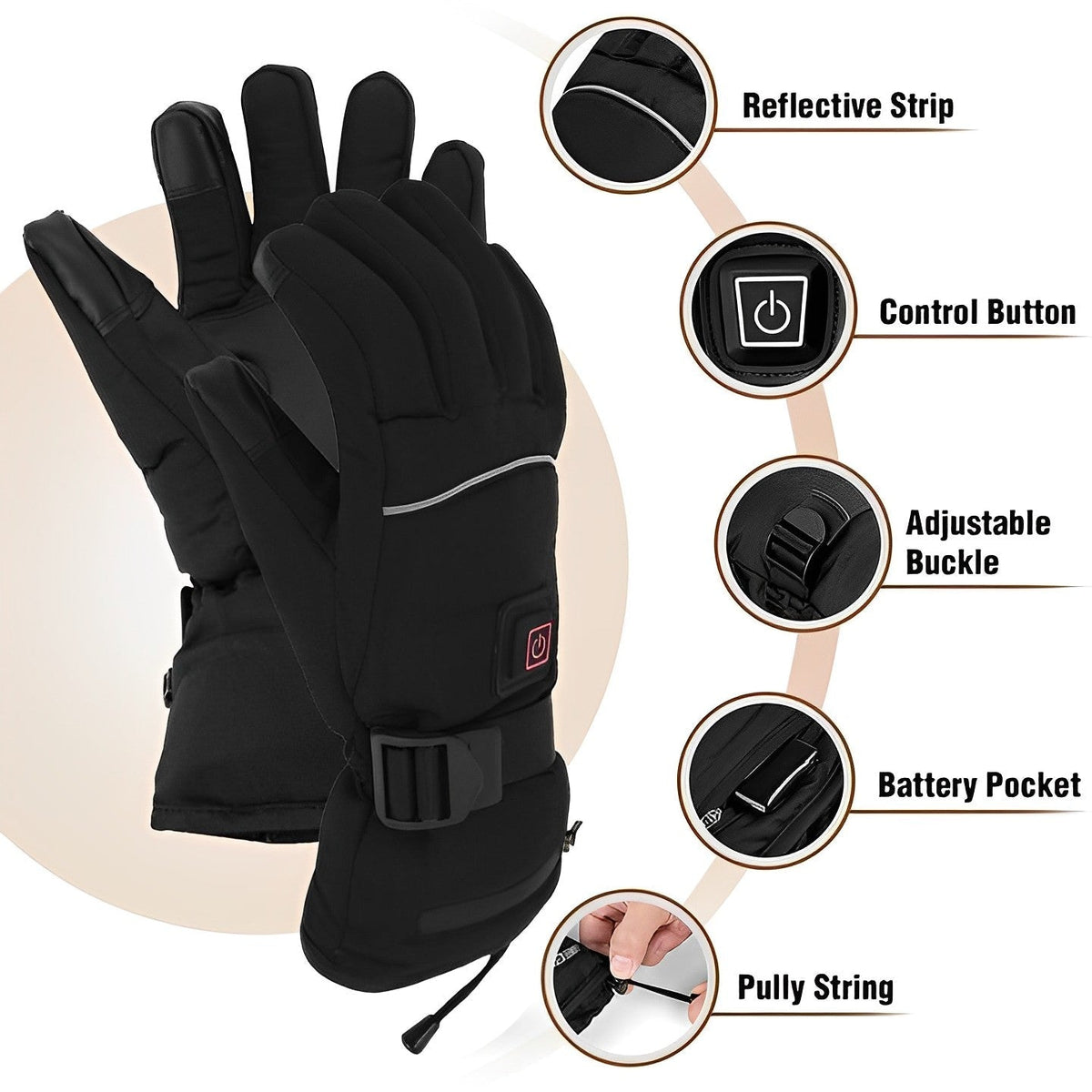 Verwarmde Handschoenen met 3 Warmtestanden Oplaadbaar USB Winterhandschoenen Waterdicht Unisex Skiën