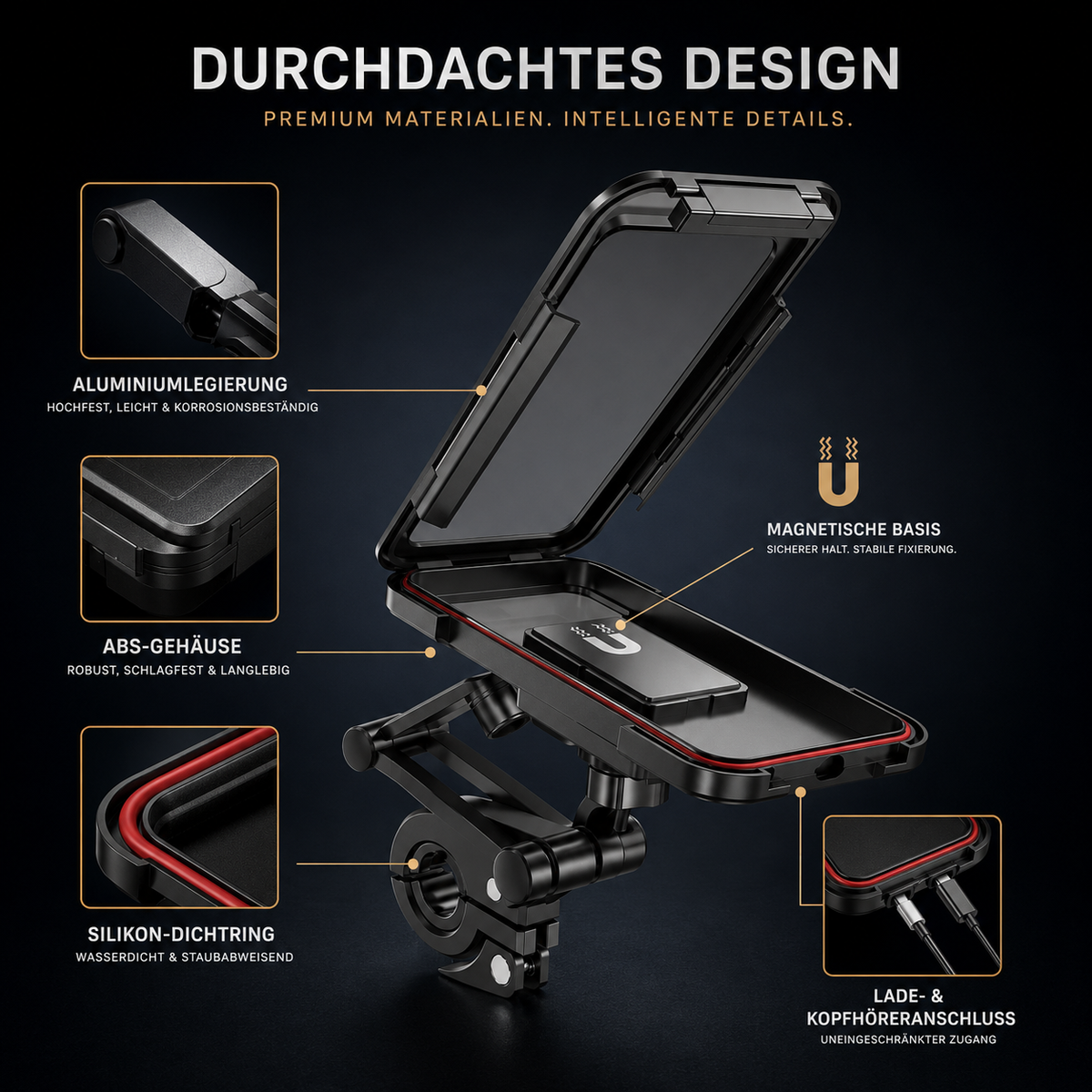Smartphone Houder Motorfiets Waterdicht 360° Draaibaar Fiets Telefoonhouder Stuurmontage Universeel Zwart
