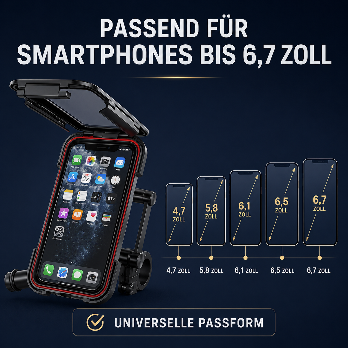 Smartphone Houder Motorfiets Waterdicht 360° Draaibaar Fiets Telefoonhouder Stuurmontage Universeel Zwart