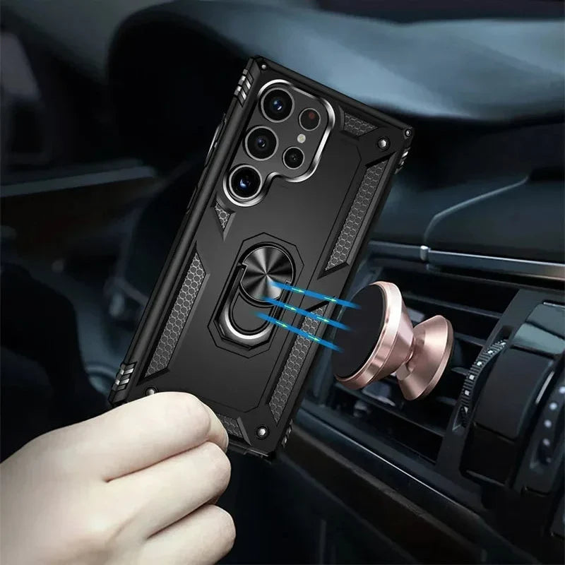 Verstevigde Telefoonhoes met Draaibare Ringhouder en Magnetische Plaat voor Samsung Galaxy Smartphones