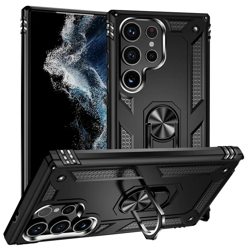 Verstevigde Telefoonhoes met Draaibare Ringhouder en Magnetische Plaat voor Samsung Galaxy Smartphones