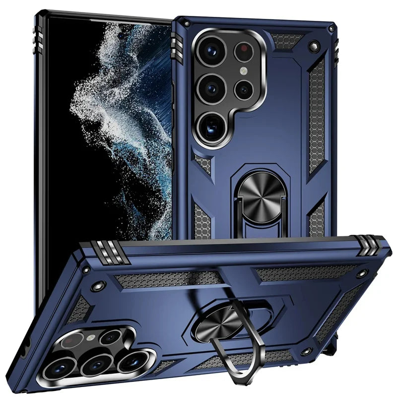 Verstevigde Telefoonhoes met Draaibare Ringhouder en Magnetische Plaat voor Samsung Galaxy Smartphones