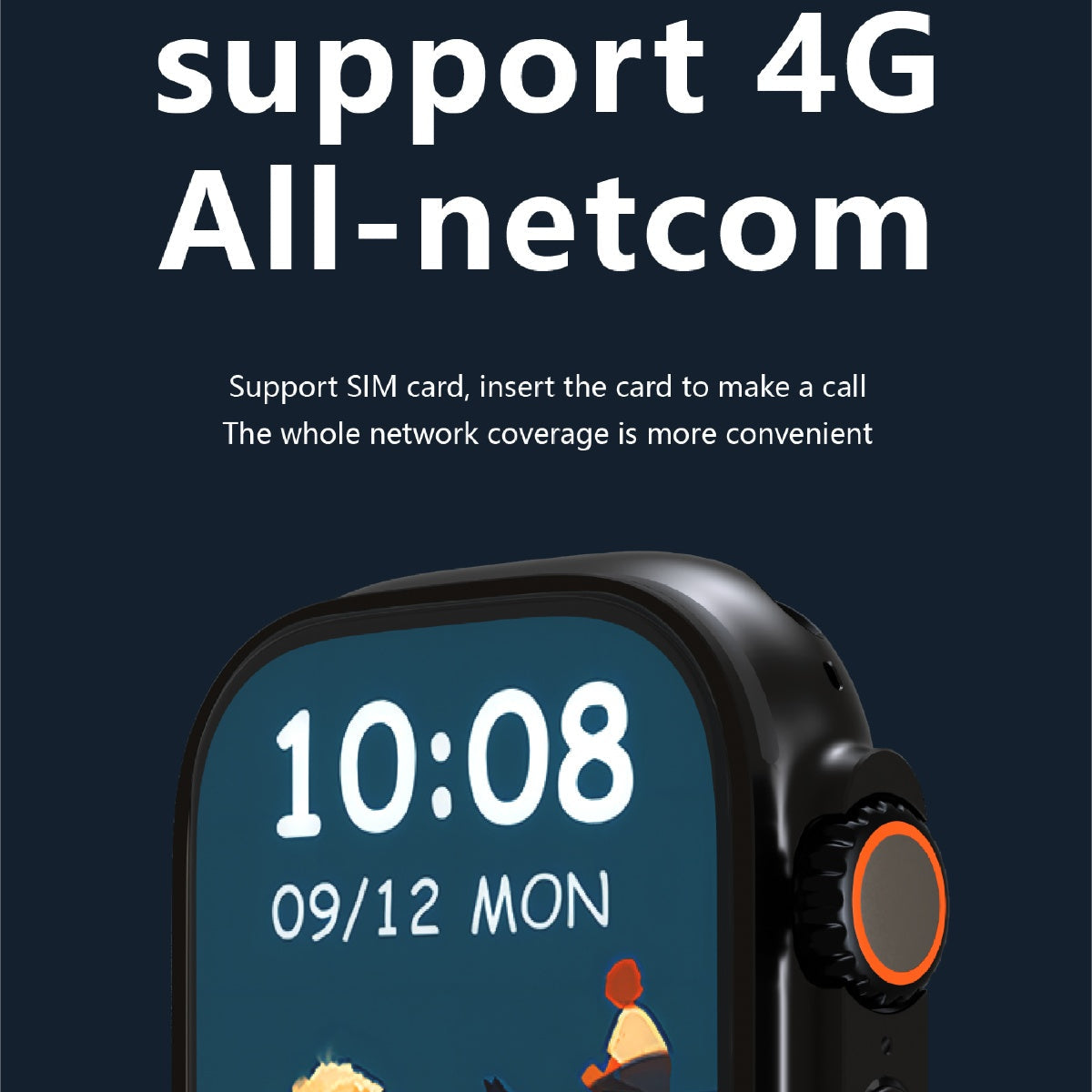 Smartwatch met AMOLED-scherm 2,04 inch 4G Android Gezondheidstracking Draadloos Opladen Aluminium Sporthorloge
