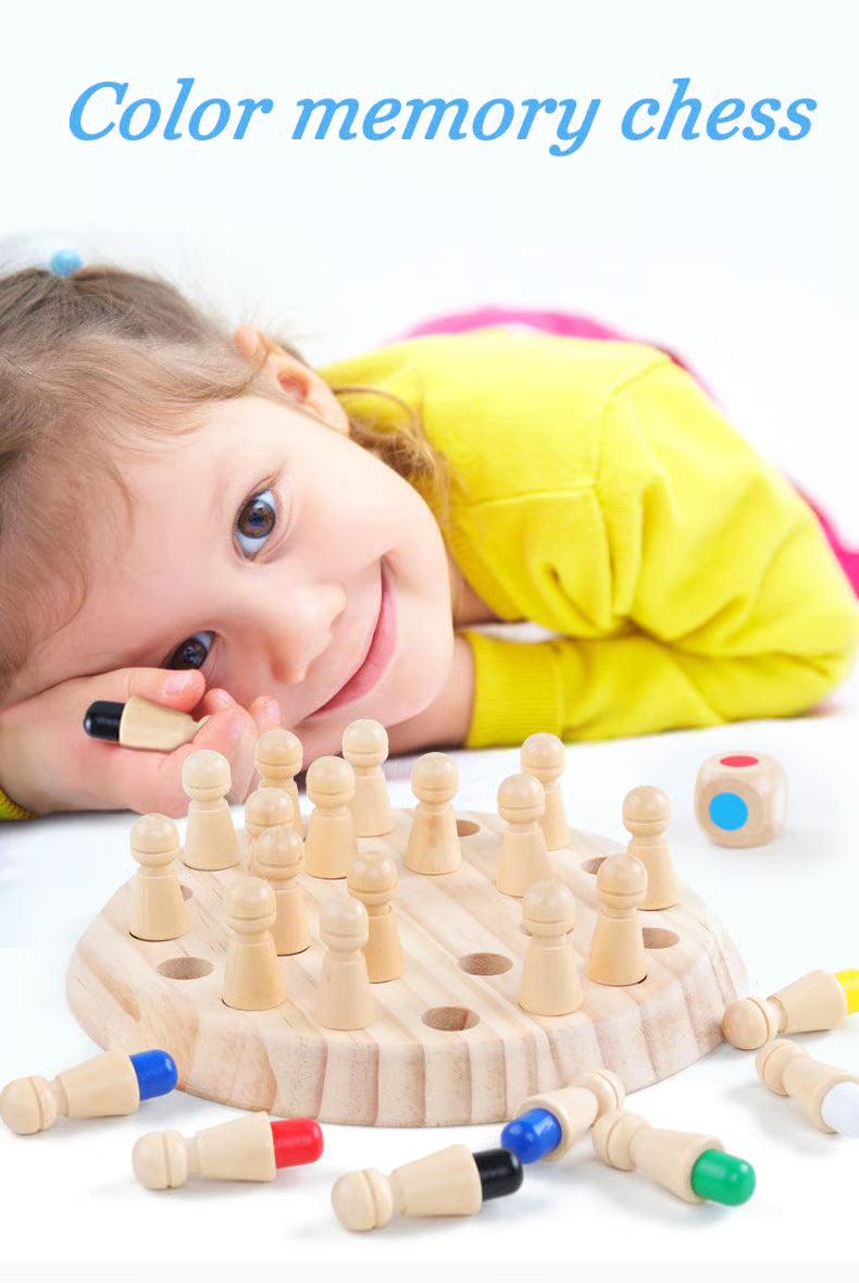 Houten Memory-Schaakspel - Educatief Denkspel voor Geheugen en Concentratie bij Kinderen - Handgemaakt Strategiespel met Natuurlijke Materialen en Veilige Verf - Perfecte Familie Spelactiviteit