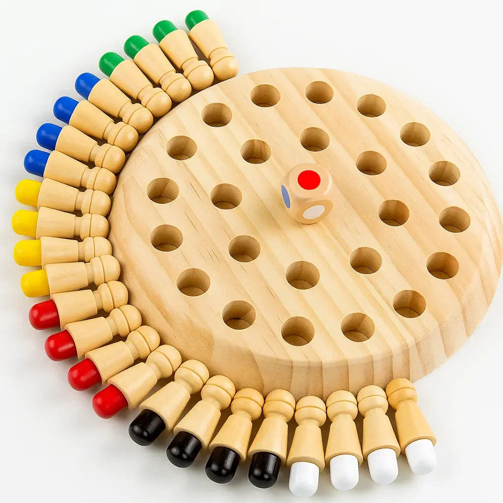 Houten Memory-Schaakspel - Educatief Denkspel voor Geheugen en Concentratie bij Kinderen - Handgemaakt Strategiespel met Natuurlijke Materialen en Veilige Verf - Perfecte Familie Spelactiviteit