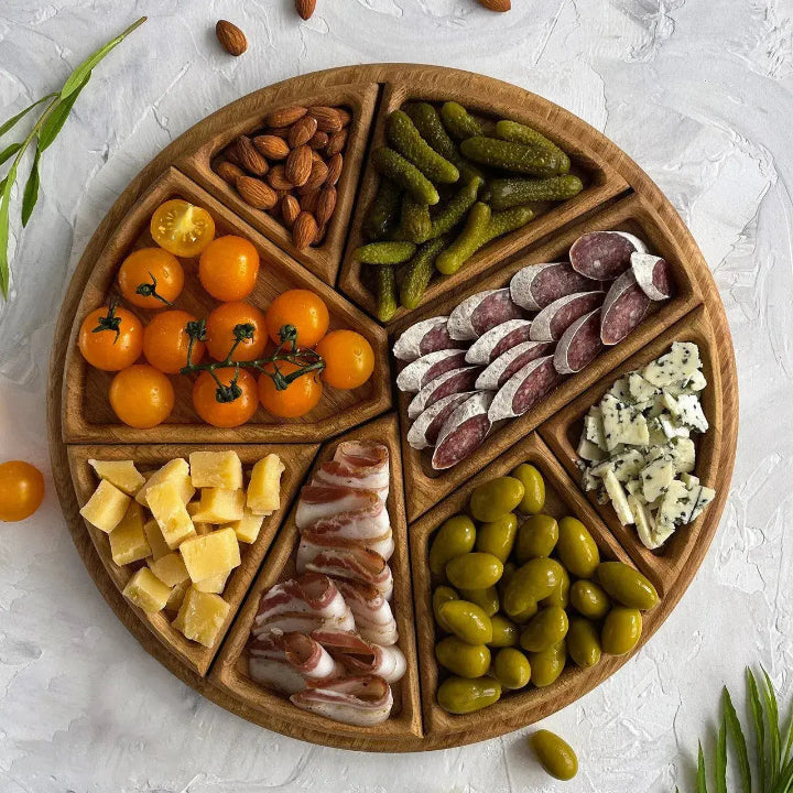 Houten Serveerplank Rond 25cm Rubio Olie Was Kaasplank Snackplank Tapasplank Uitneembare Vakken Hapjesplank Gasten Borrelplank