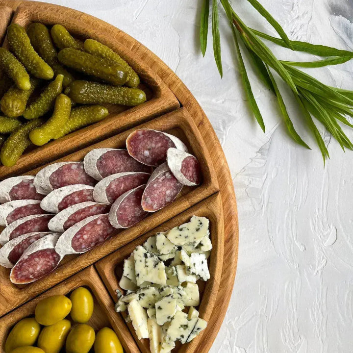 Houten Serveerplank Rond 25cm Rubio Olie Was Kaasplank Snackplank Tapasplank Uitneembare Vakken Hapjesplank Gasten Borrelplank
