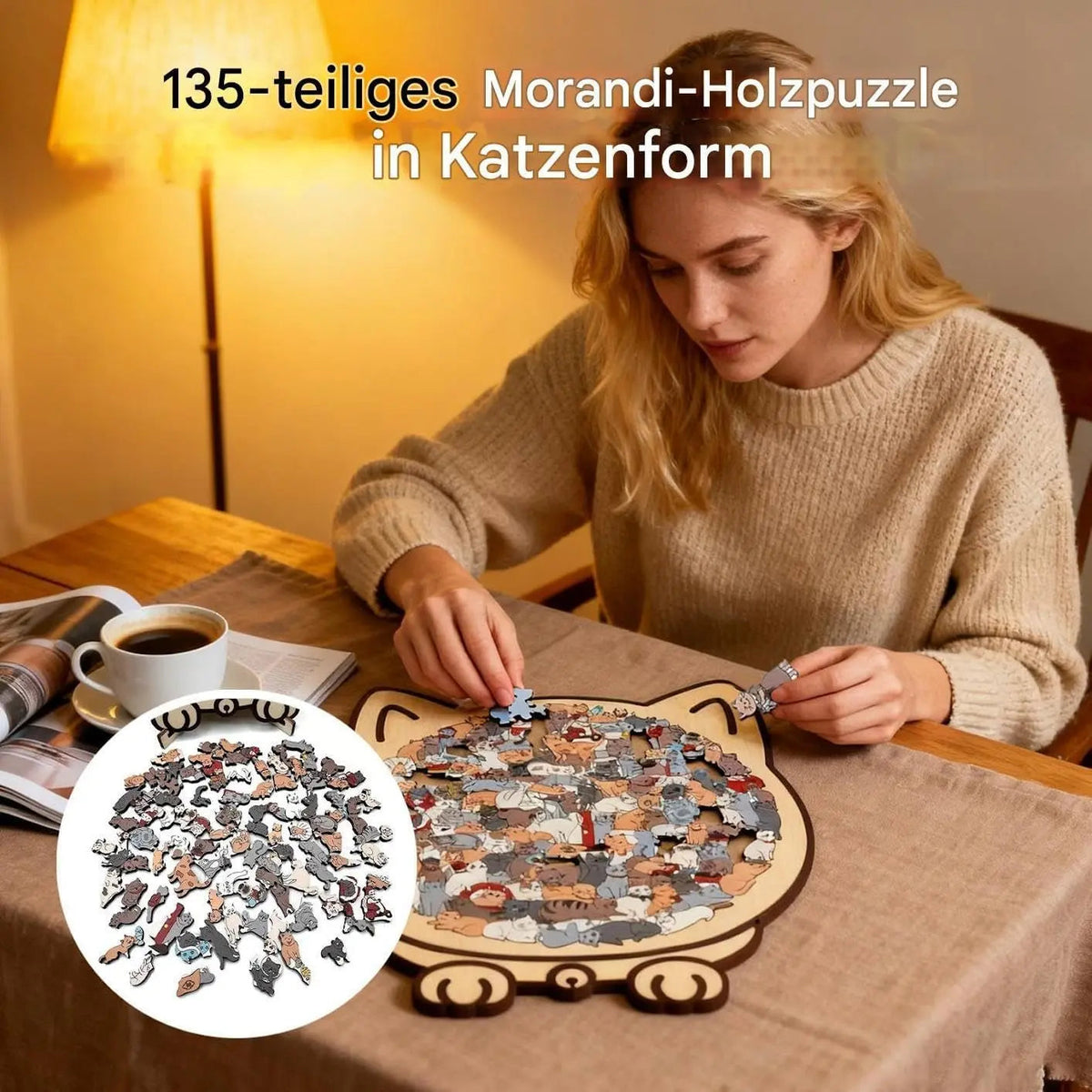 Houten Kattenpuzzel 135 Stukjes - Mooi Decoratief Legpuzzel voor Ontspanning en Interieur
