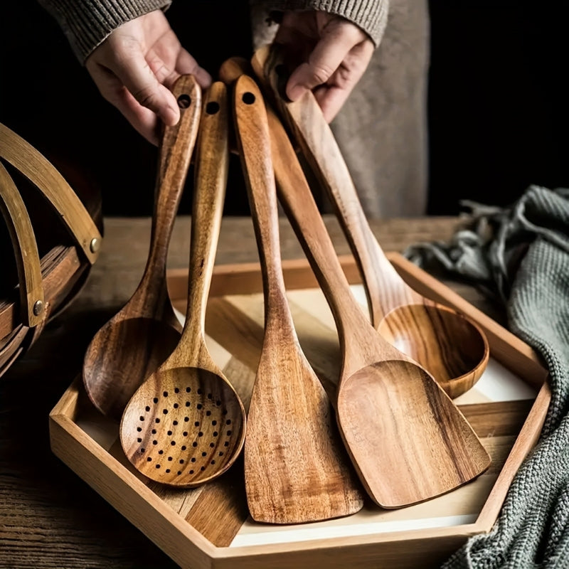 Keukengerei Set Hout 5 Delig Keuken Kookgerei Lepels Spatel Pollepel Natuurlijke Houten Set Duurzaam Koken Keukenset