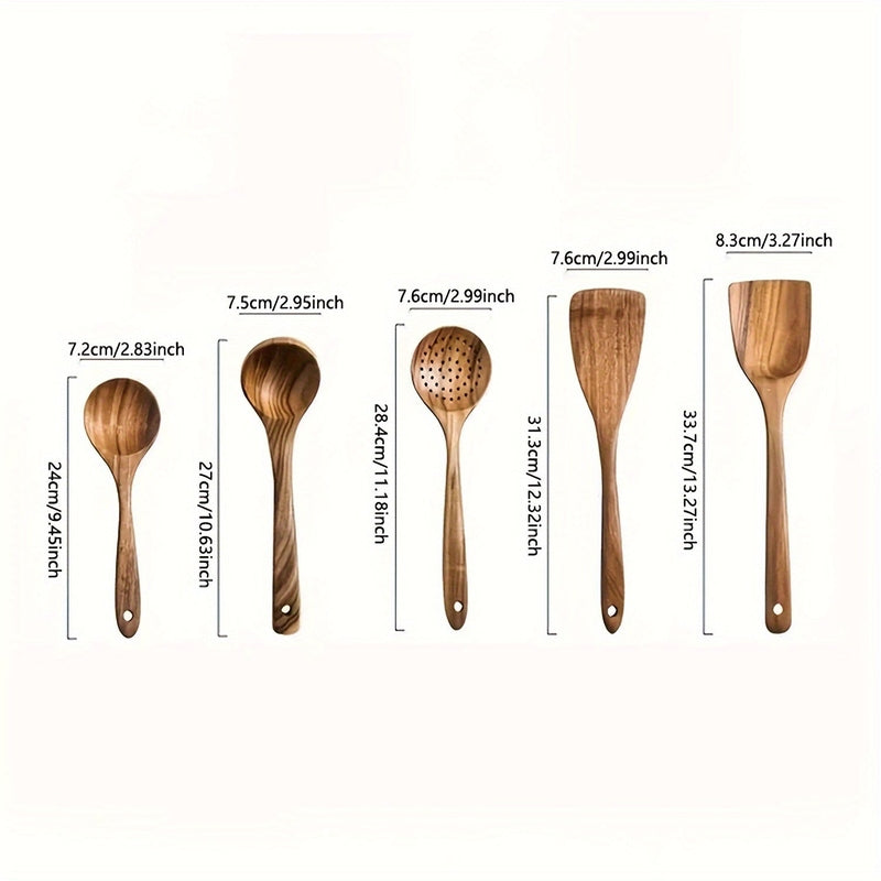 Keukengerei Set Hout 5 Delig Keuken Kookgerei Lepels Spatel Pollepel Natuurlijke Houten Set Duurzaam Koken Keukenset