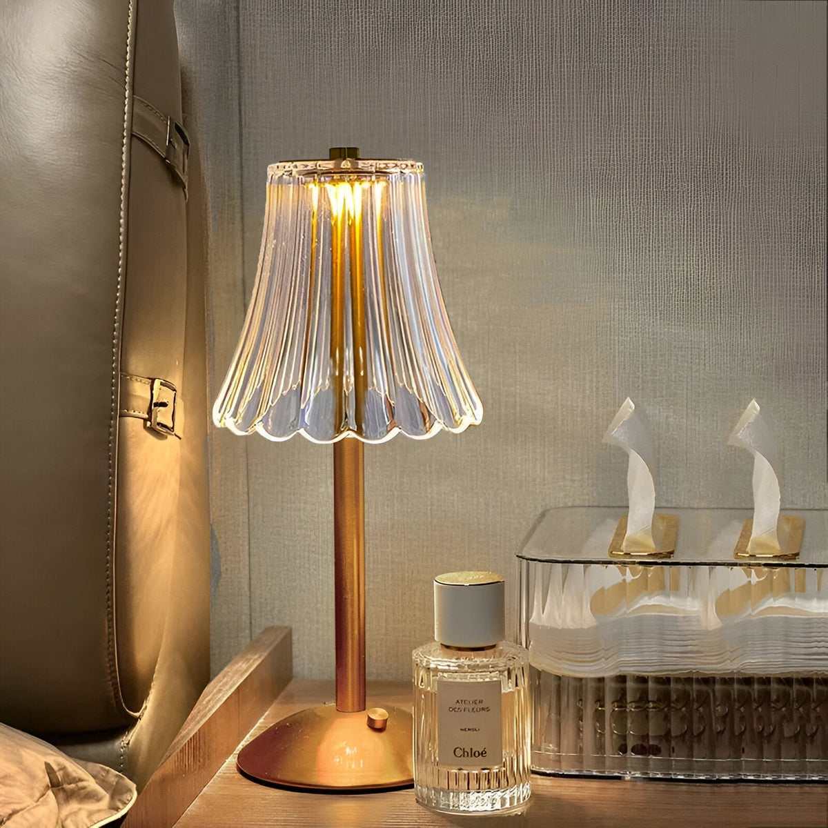 Draadloze Vintage Tafellamp met Glas - Oplaadbare Sfeerverlichting voor Woonkamer & Slaapkamer