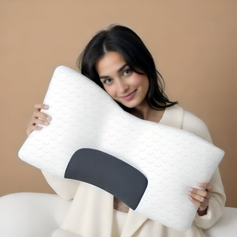 Orthopedisch Nekssteunkussen 48×74cm Ergonomisch Gevormd Memory Foam voor Rug- en Zijslapers Wit-Grijs