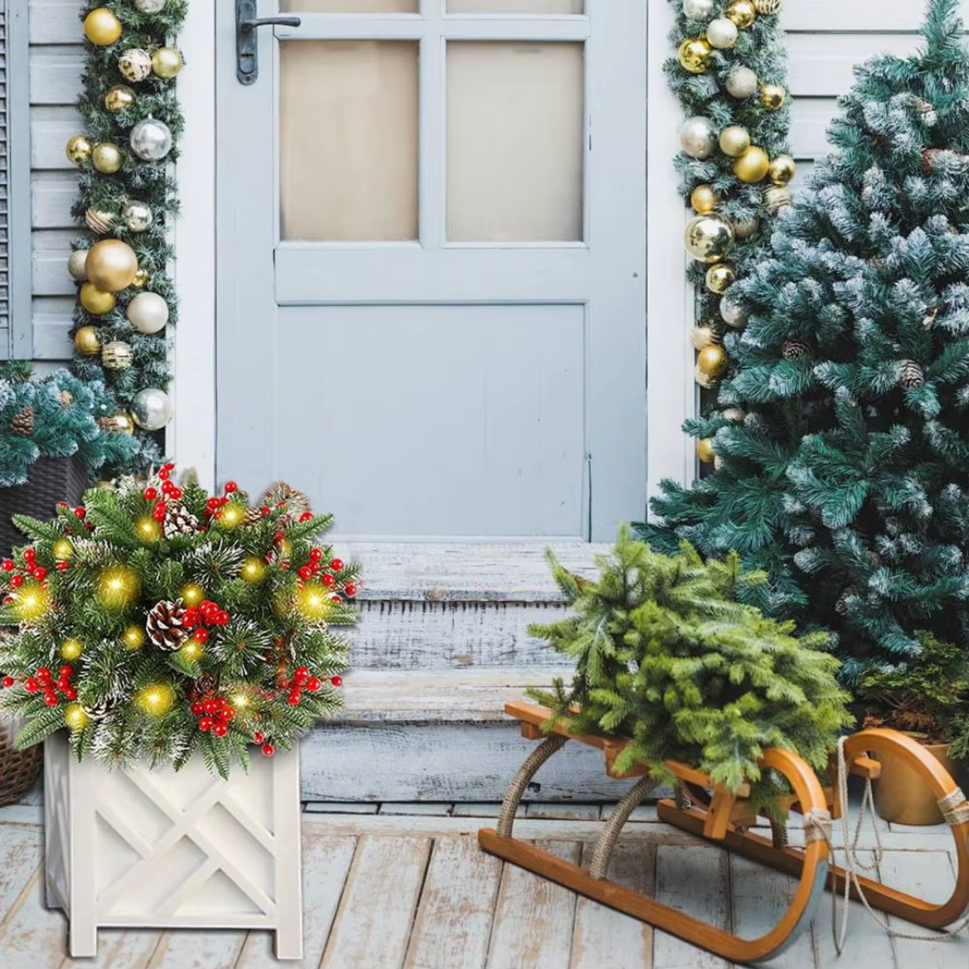 Verlichte Kerstkrans LED 50cm met Timer Batterij Dennenappels Besjes voor Binnen Buiten Deur Wanddecoratie