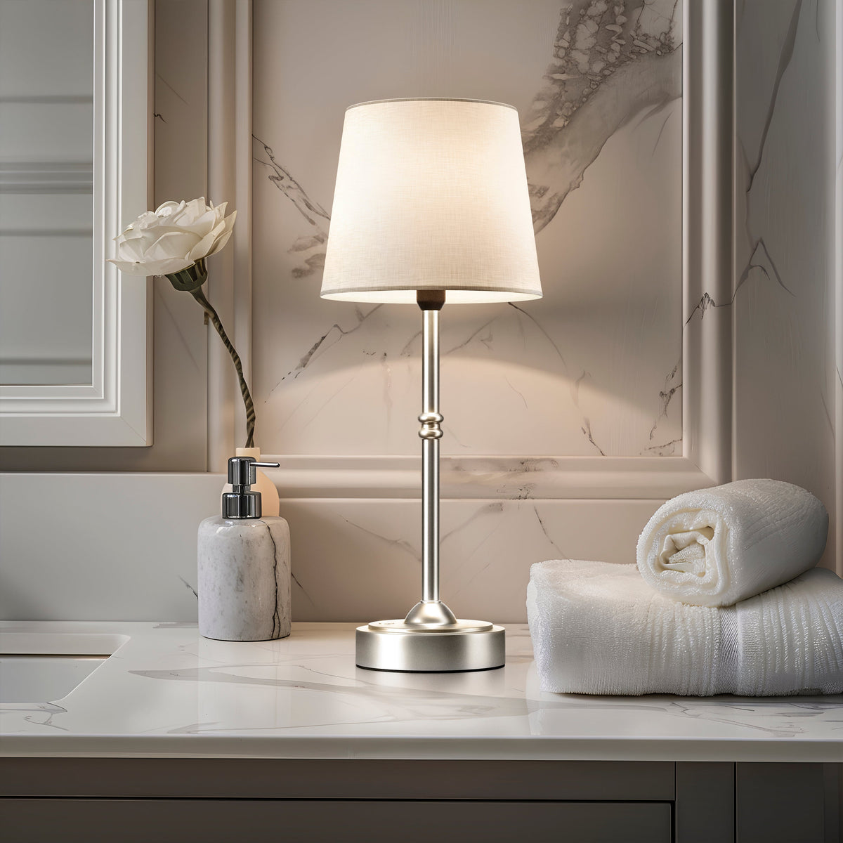 Tafellamp Oplaadbaar Draadloos Goud Wit Kap 40cm USB-C Touch Dimbaar Slaapkamer Woonkamer