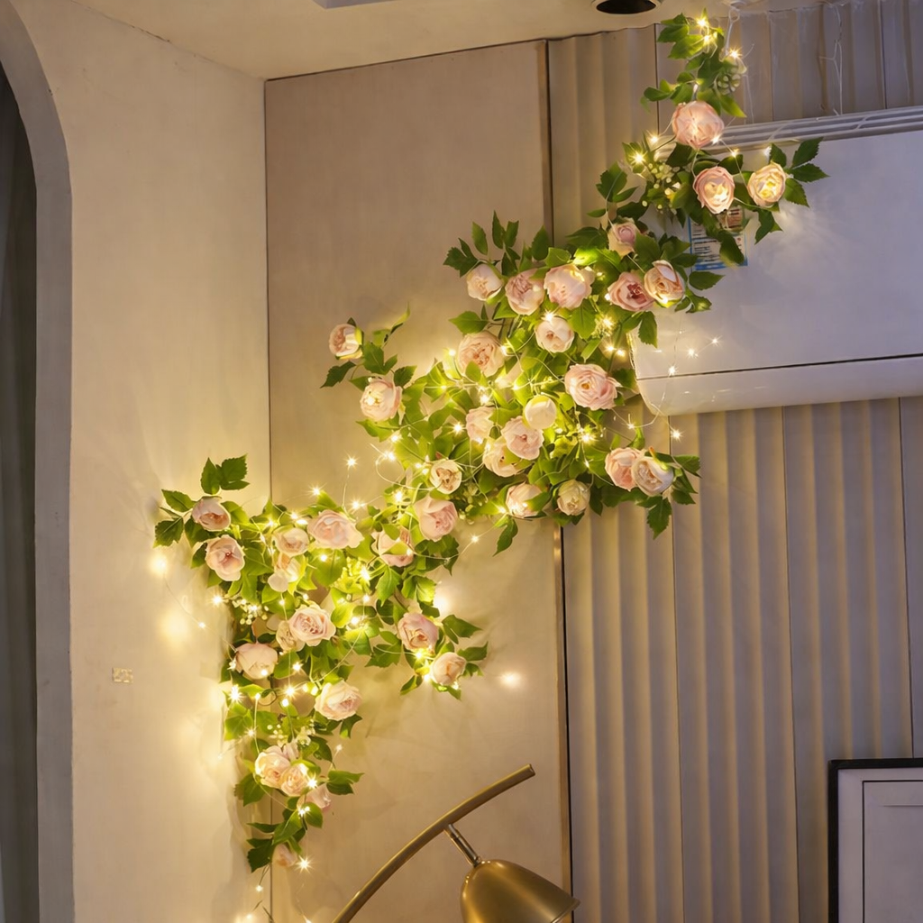 LED Lichtslinger met Roze Rozen voor Wanddecoratie - 5 Meter Sfeerlicht