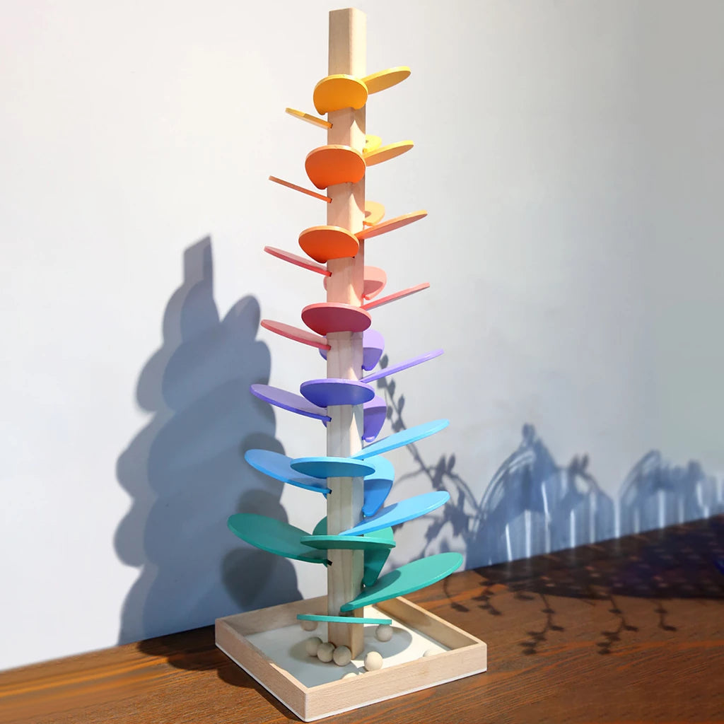 Houten Regenboog Knikkerbaan met Geluid - Educatief Speelgoed voor Kinderen 29cm & 71cm