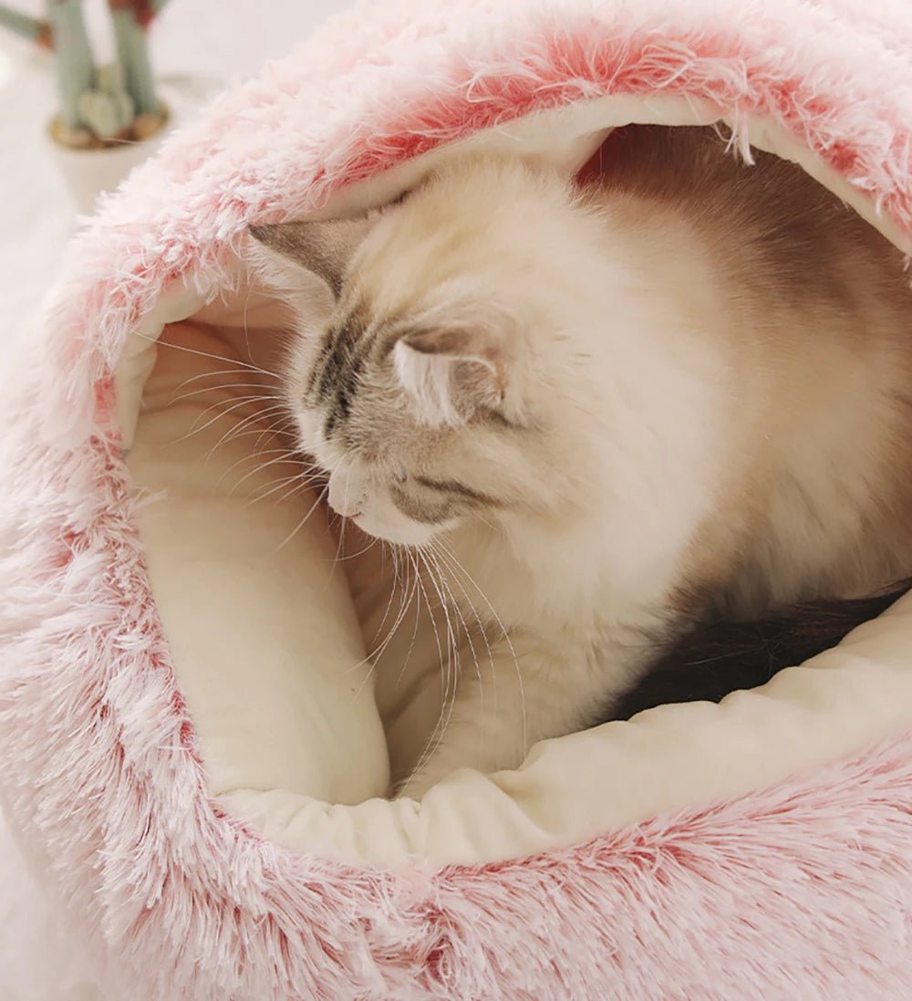 Huisdierenmand Grot met Kap Pluche Rustplek Hond Kat Wasbaar Vier Maten Vijf Kleuren Gezellig Warm Nest Slaapplek