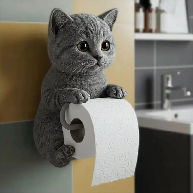 Toiletrolhouder Kat Kunsthars - Wandmontage Wc-Papierhouder met Kattenfiguur | Grijs Wit Zwart Oranje