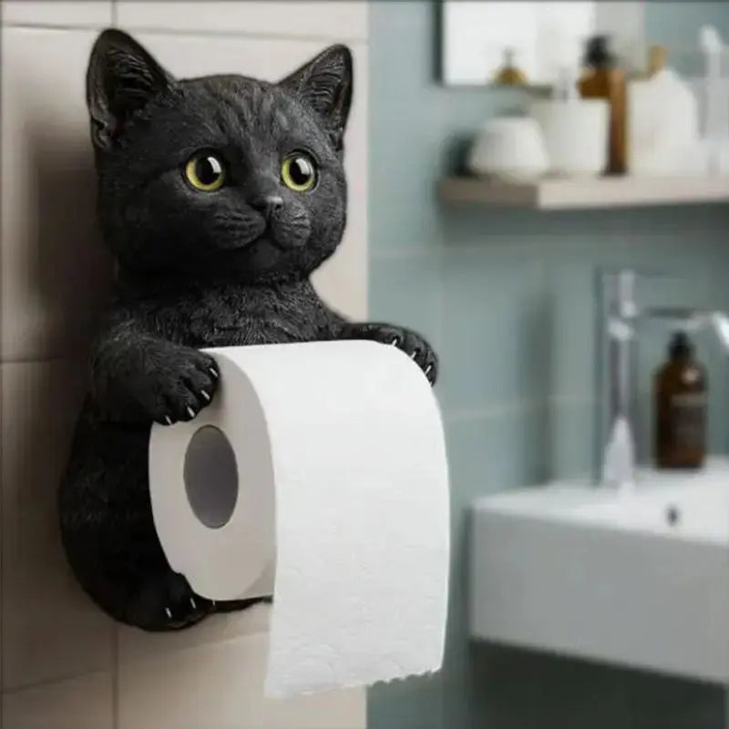 Toiletrolhouder Kat Kunsthars - Wandmontage Wc-Papierhouder met Kattenfiguur | Grijs Wit Zwart Oranje
