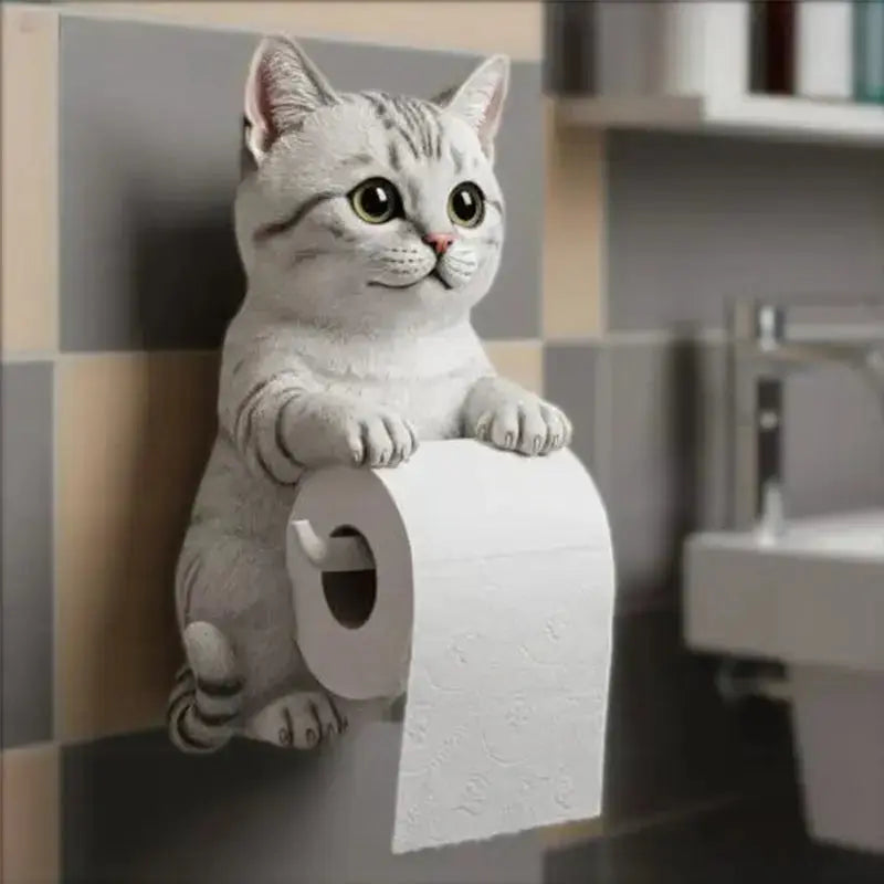 Toiletrolhouder Kat Kunsthars - Wandmontage Wc-Papierhouder met Kattenfiguur | Grijs Wit Zwart Oranje