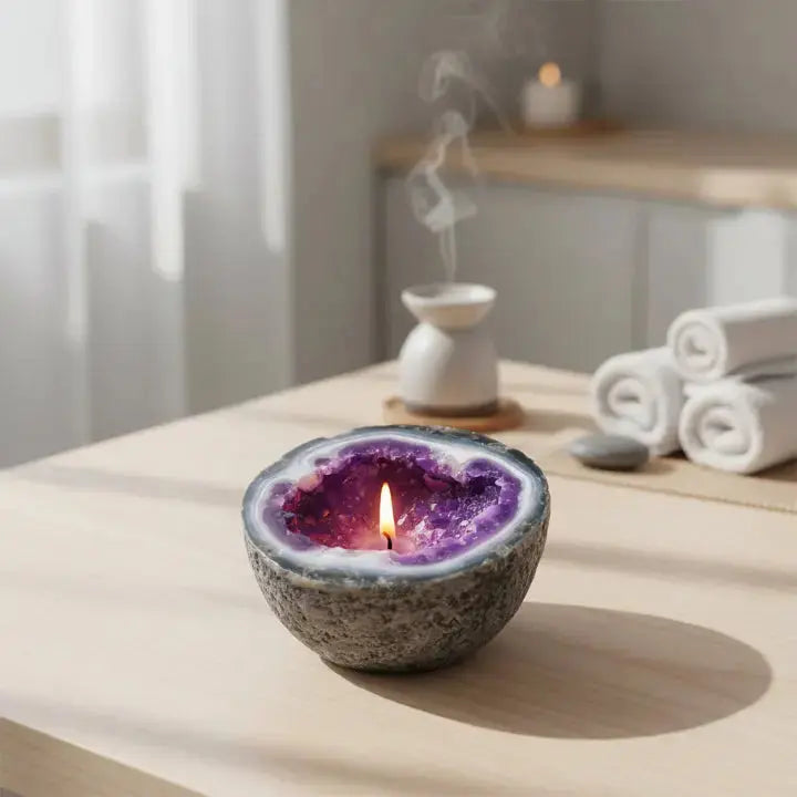 Decoratieve Geurkaars met Kristaleffect - Natuurwas in Geode-Houder voor Rust en Sfeer