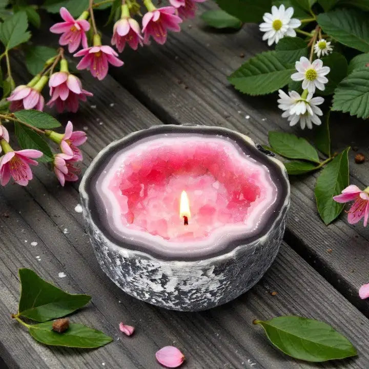 Decoratieve Geurkaars met Kristaleffect - Natuurwas in Geode-Houder voor Rust en Sfeer