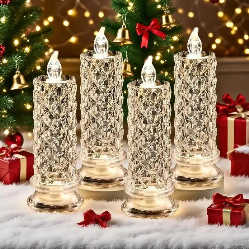 LED Kristallen Kaarsen Set - 4 Stuks met Sprankelend Licht voor Feestelijke Sfeer
