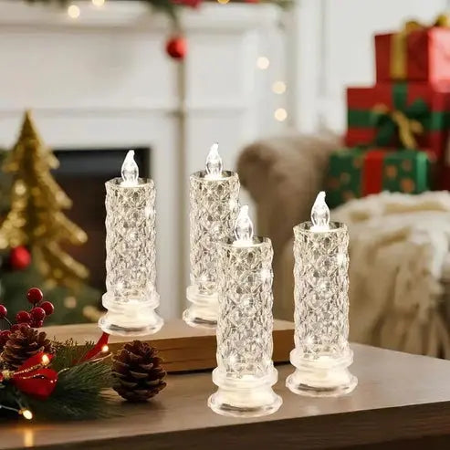 LED Kristallen Kaarsen Set - 4 Stuks met Sprankelend Licht voor Feestelijke Sfeer