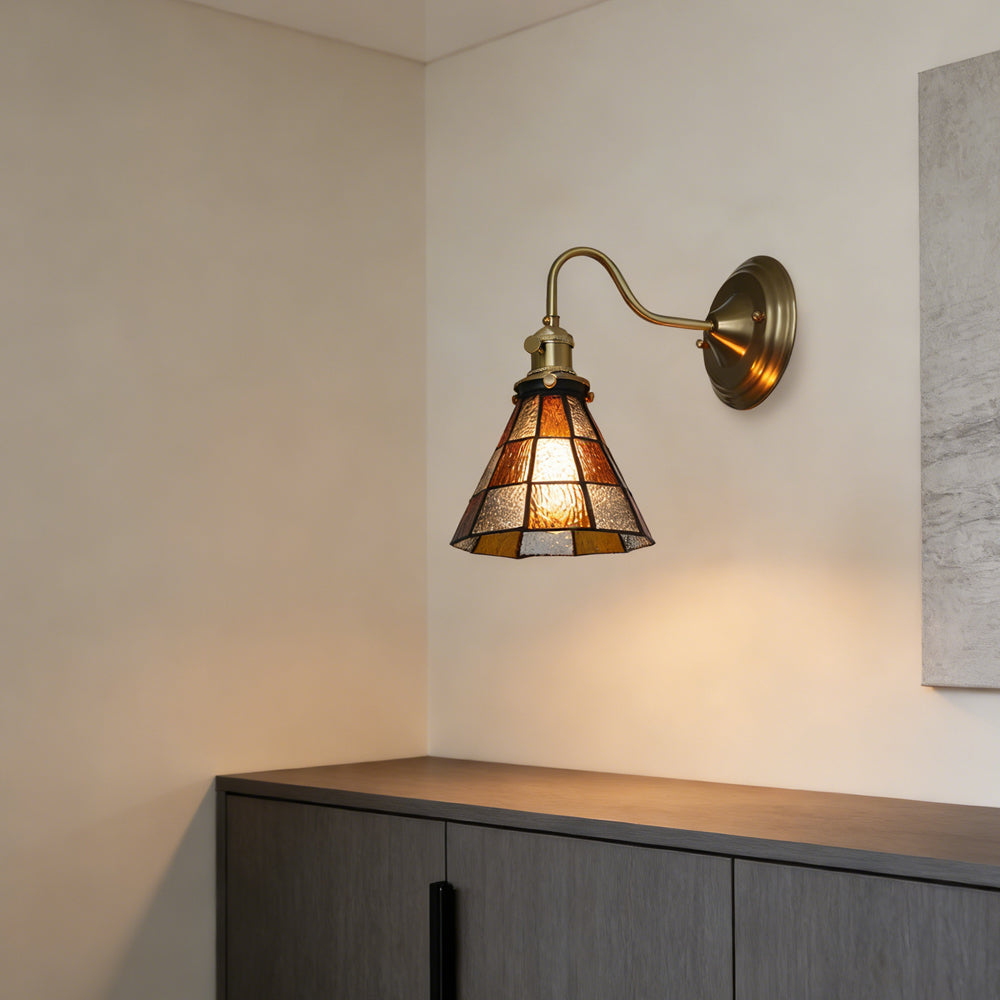 Wandlamp Trappenhuis Glas in Lood Koper E27 Diameter 13-16 cm Tiffany Stijl Hal Overloop