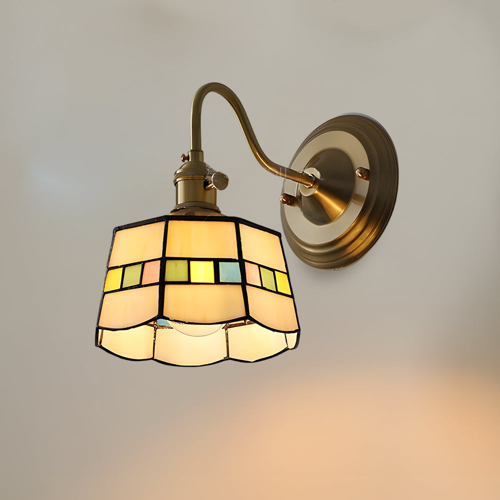 Wandlamp Trappenhuis Glas in Lood Koper E27 Diameter 13-16 cm Tiffany Stijl Hal Overloop