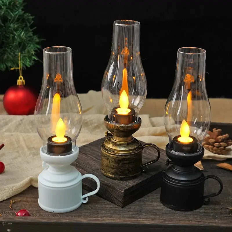 Vintage LED Lantaarn met Flikkerend Licht - Draadloos & Veilig - Decoratieve Sfeerverlichting Zwart Wit Brons