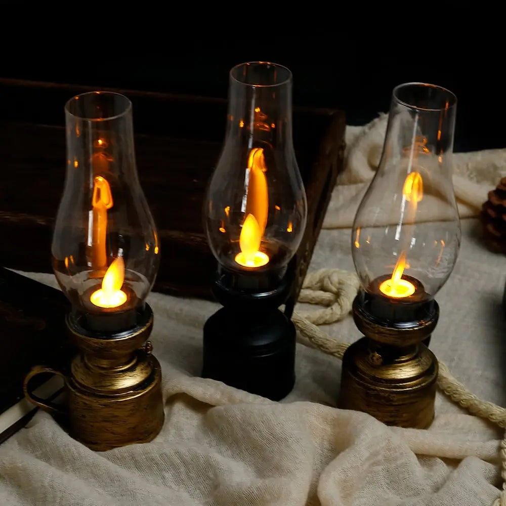 Vintage LED Lantaarn met Flikkerend Licht - Draadloos & Veilig - Decoratieve Sfeerverlichting Zwart Wit Brons