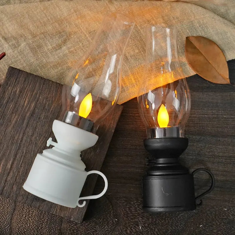 Vintage LED Lantaarn met Flikkerend Licht - Draadloos & Veilig - Decoratieve Sfeerverlichting Zwart Wit Brons