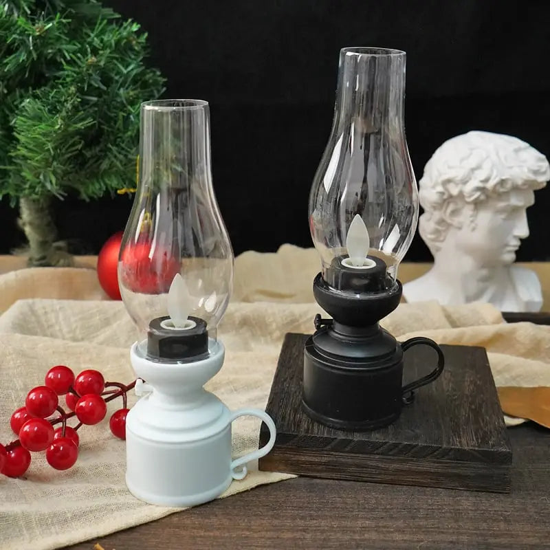 Vintage LED Lantaarn met Flikkerend Licht - Draadloos & Veilig - Decoratieve Sfeerverlichting Zwart Wit Brons