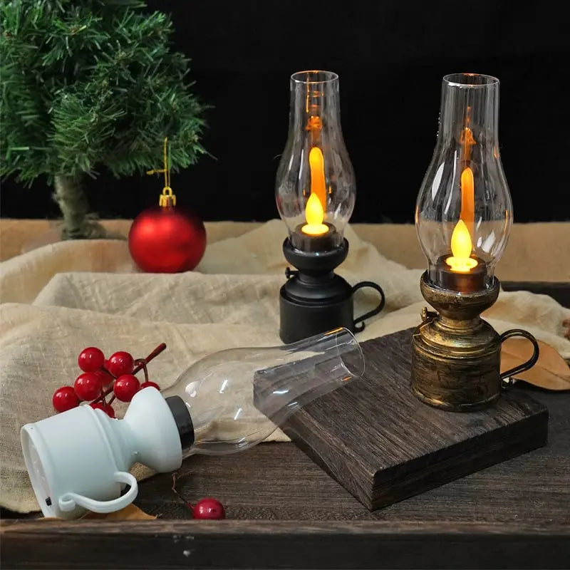 Vintage LED Lantaarn met Flikkerend Licht - Draadloos & Veilig - Decoratieve Sfeerverlichting Zwart Wit Brons