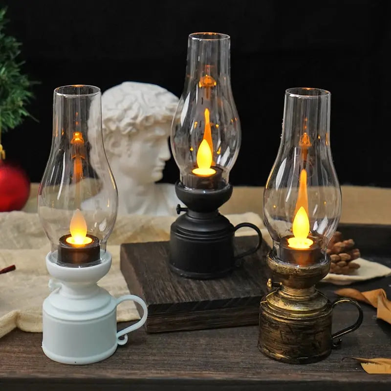 Vintage LED Lantaarn met Flikkerend Licht - Draadloos & Veilig - Decoratieve Sfeerverlichting Zwart Wit Brons