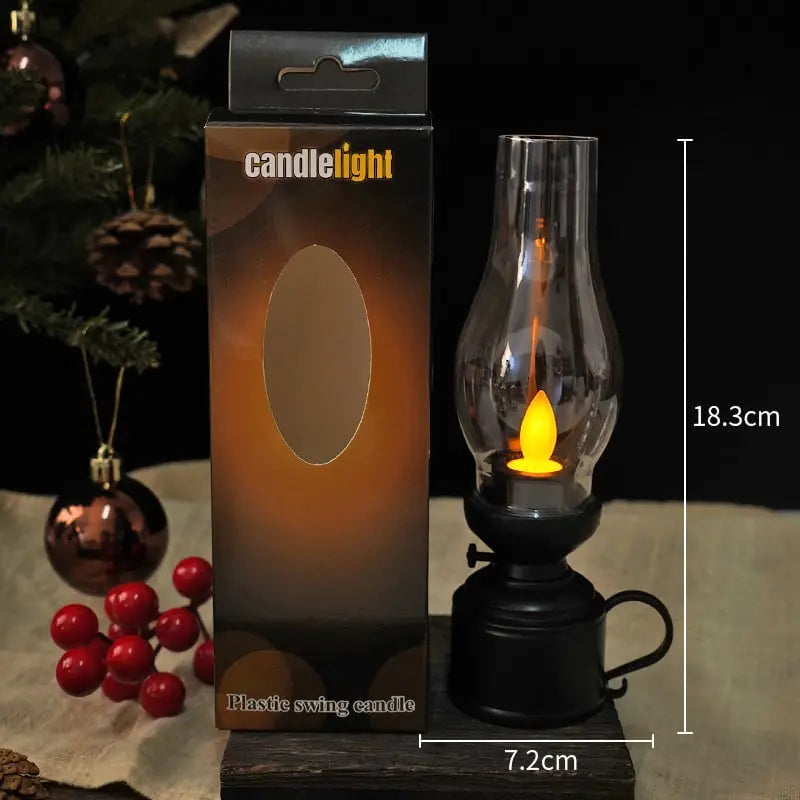 Vintage LED Lantaarn met Flikkerend Licht - Draadloos & Veilig - Decoratieve Sfeerverlichting Zwart Wit Brons