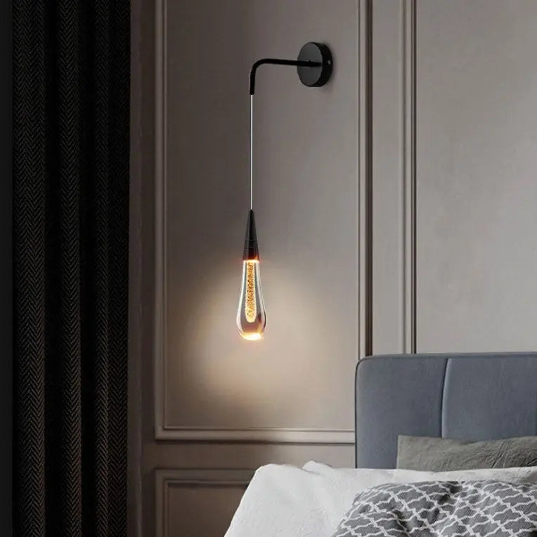 Glazen Druppelvormige Wandlamp LED met Metalen Montuur - Moderne Glas-Metaal Wandverlichting voor Slaapkamer, Woonkamer en Gang - Verstelbare Lichtkleur Warm Wit Neutraal Koel Wit